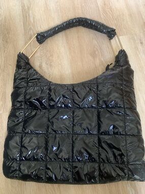 Black Quilted Shiny Shoulder Bag